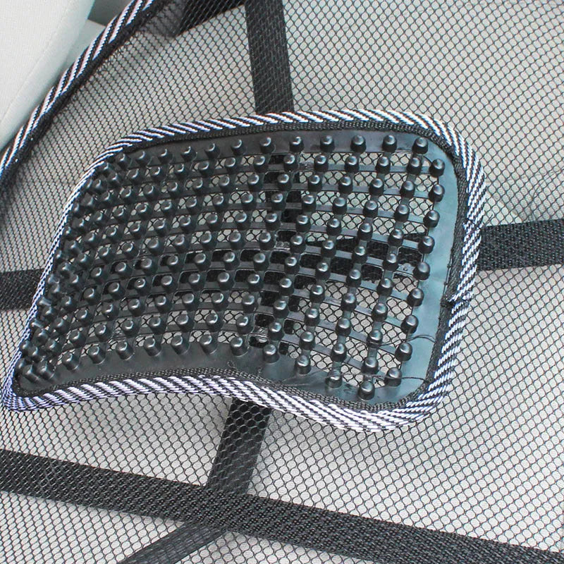 Black lumbar support pillow with steel wire frame for car and office use
