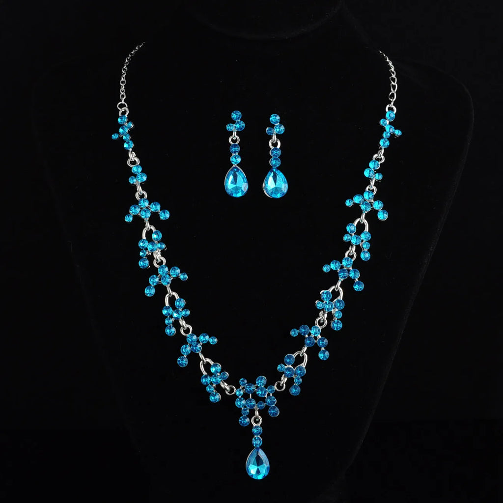 Bridal jewellery set with necklace and earrings in blue, purple or white for wedding dress accessories