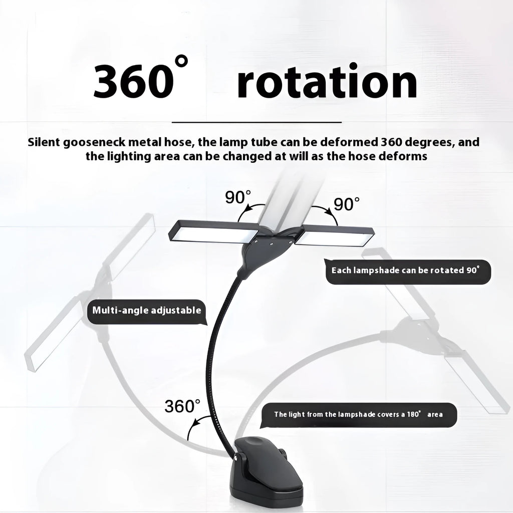 Music stand lamp with 28 LED lights, USB cable and batteries for sheet music illumination during instrument practice