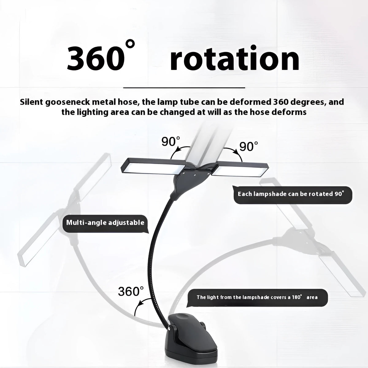 Music stand lamp with 28 LED lights, USB cable and batteries for sheet music illumination during instrument practice