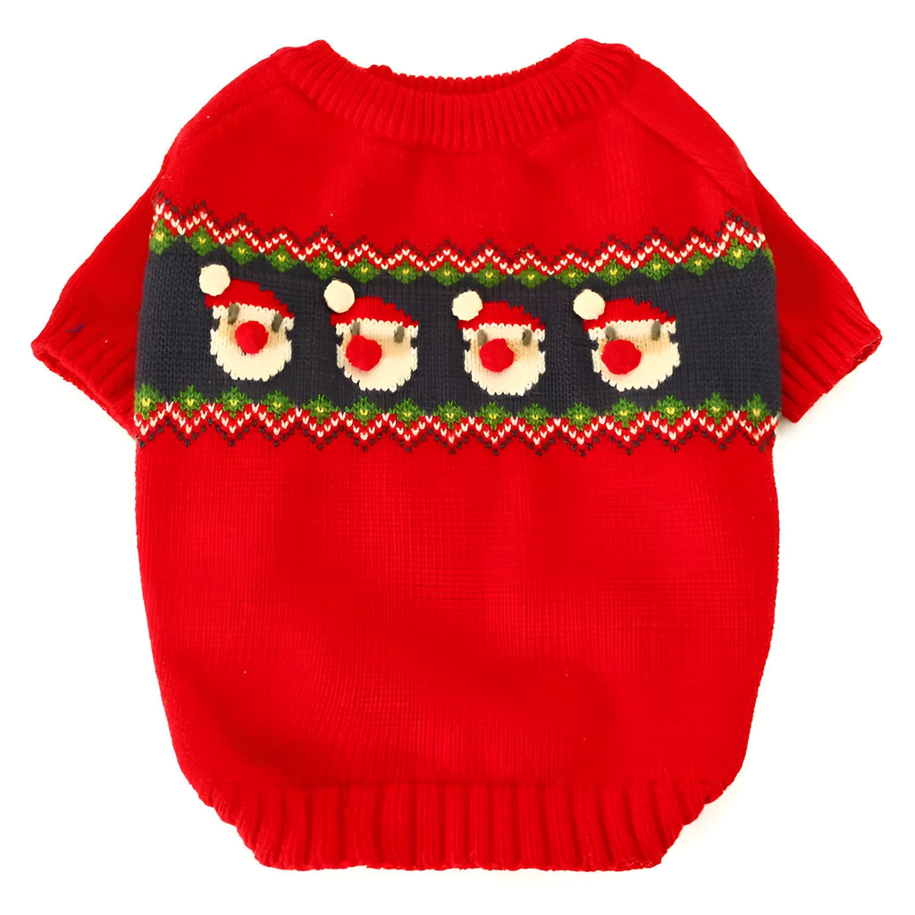 Red acrylic pet Christmas sweater with bust 50-62cm and length 30-42cm, sizes S to XL