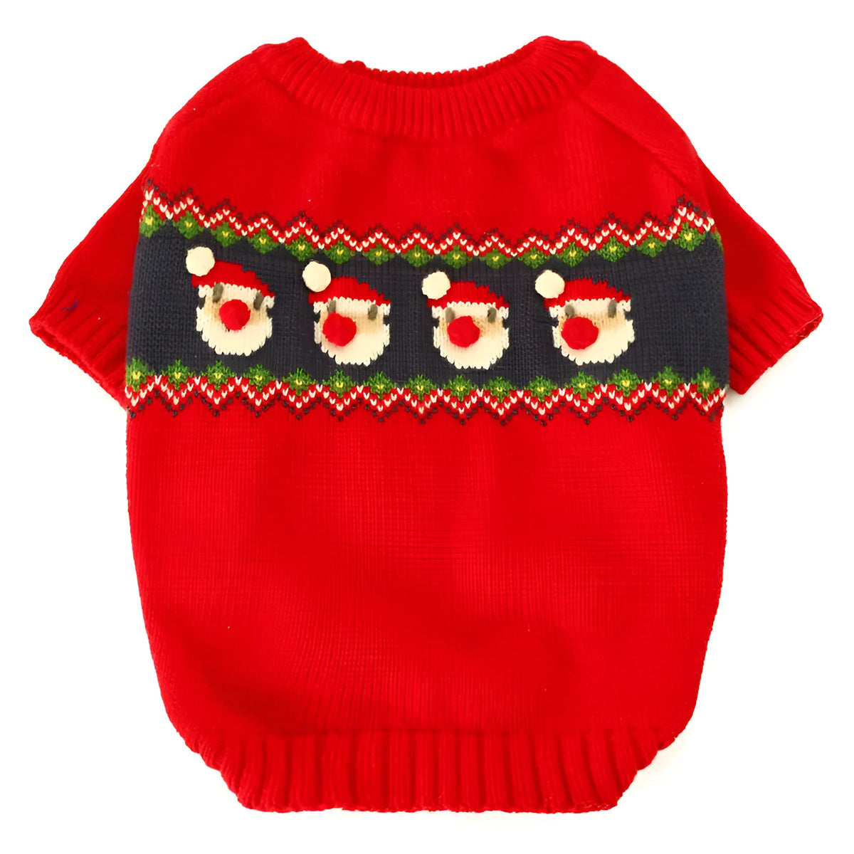 Red acrylic pet Christmas sweater with bust 50-62cm and length 30-42cm, sizes S to XL