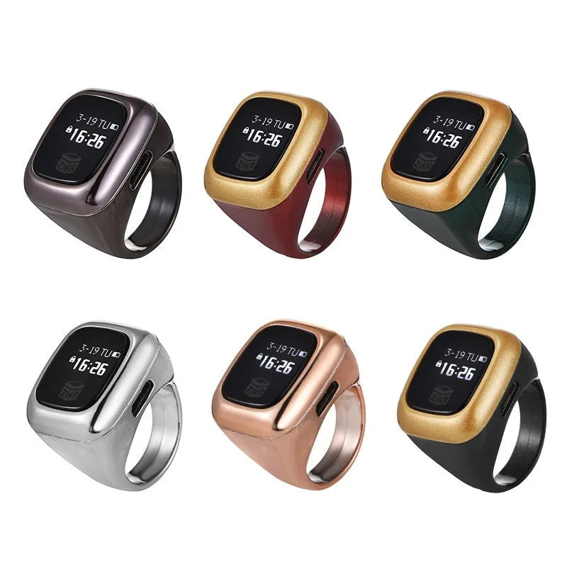 Al-fatiha Zikr electronic counter with digital display in choice of six colours and three band sizes.