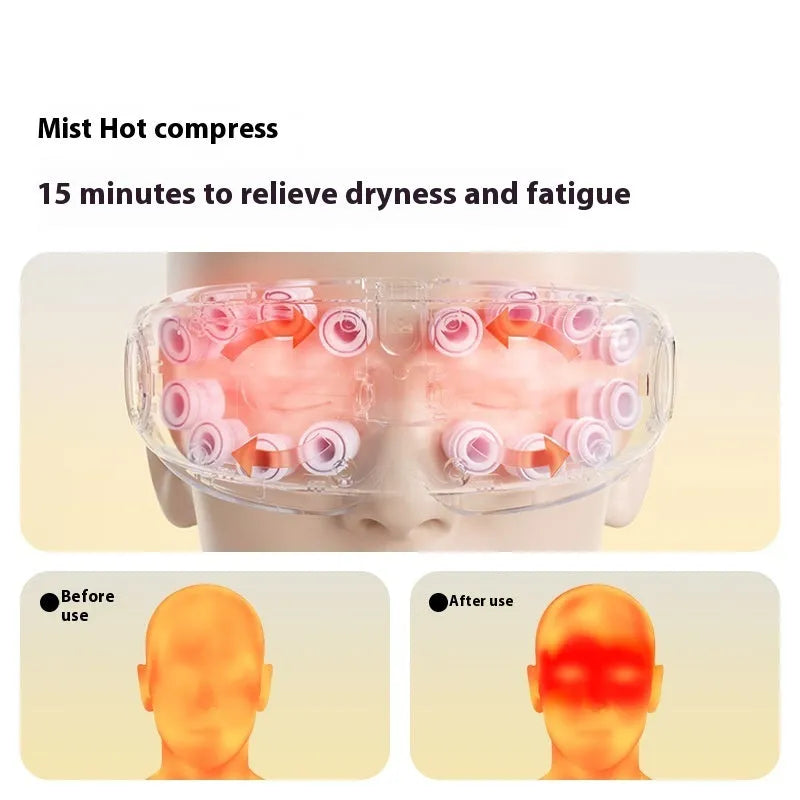 Purplish grey Bluetooth steam eye massager with hot compress function on a plain background