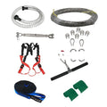 Children's outdoor pulley slide rope kit with 10 metre rope, steel pulleys, safety belts, and tree protection