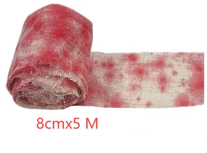 Halloween horror bandage showing red bloody cloth effect with 8cm width measurement