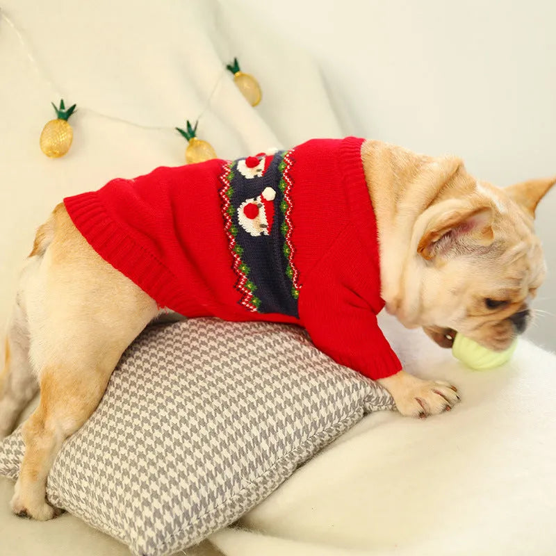 Red acrylic pet Christmas sweater with bust 50-62cm and length 30-42cm, sizes S to XL