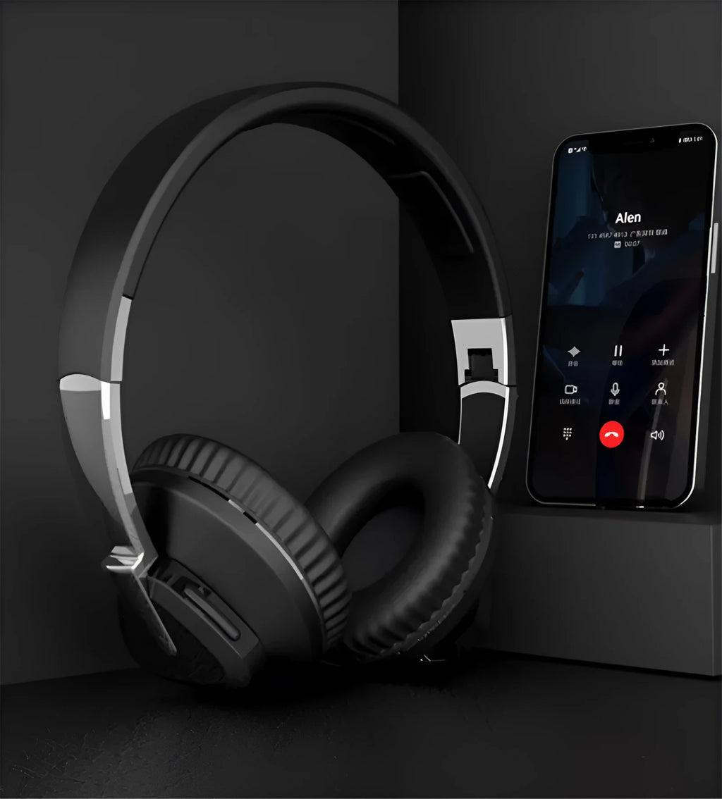 Wireless gaming headset with all-inclusive ear cushions in blue, showing AUX port and control buttons.