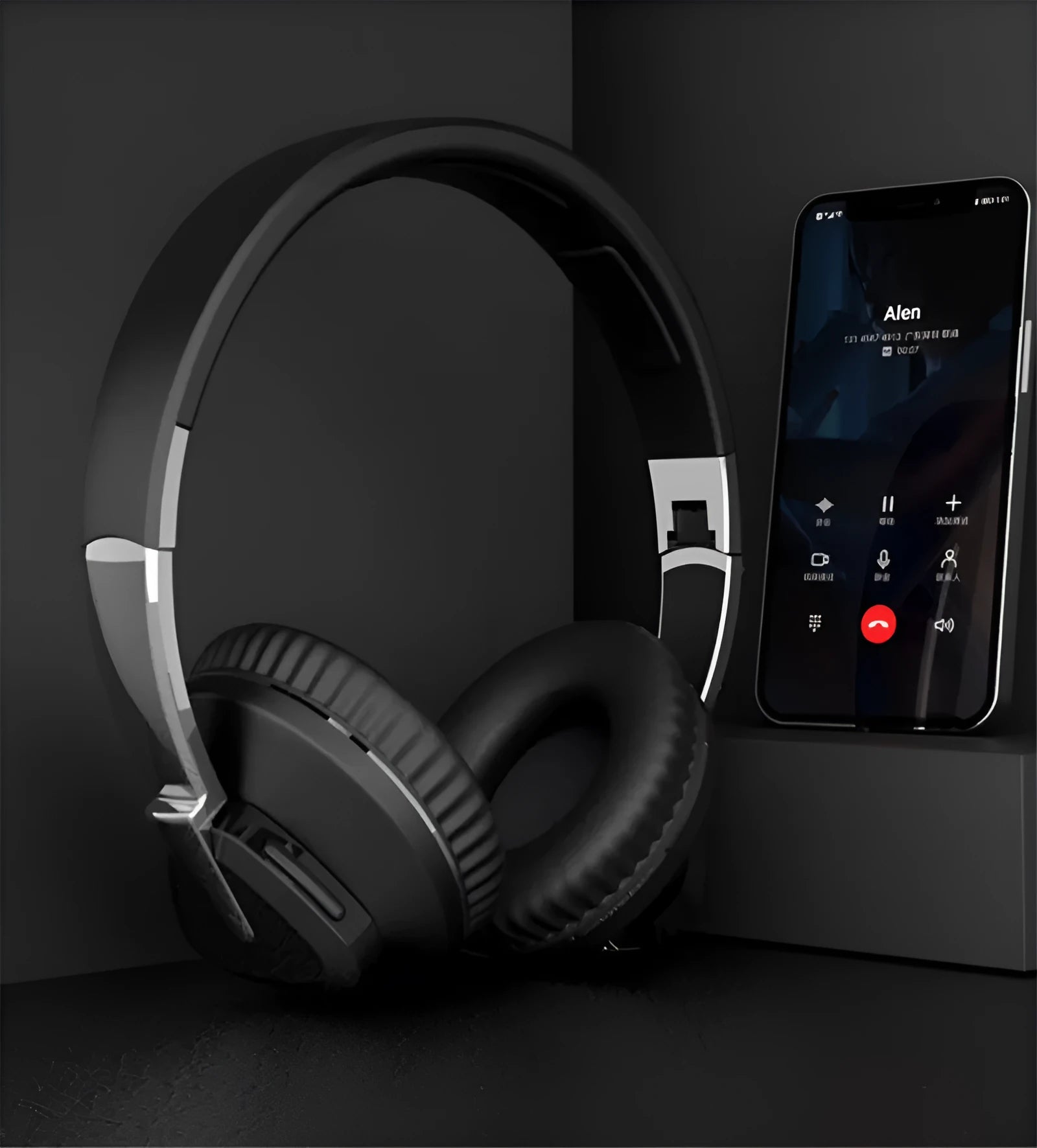 Wireless gaming headset with all-inclusive ear cushions in blue, showing AUX port and control buttons.