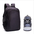 Black Oxford cloth drone backpack with internal organisers for camera and computer compartments