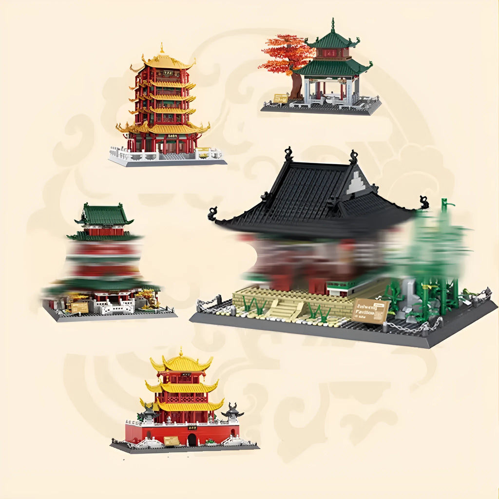Wange building block set with over 800 small ABS pieces for constructing global landmark models.