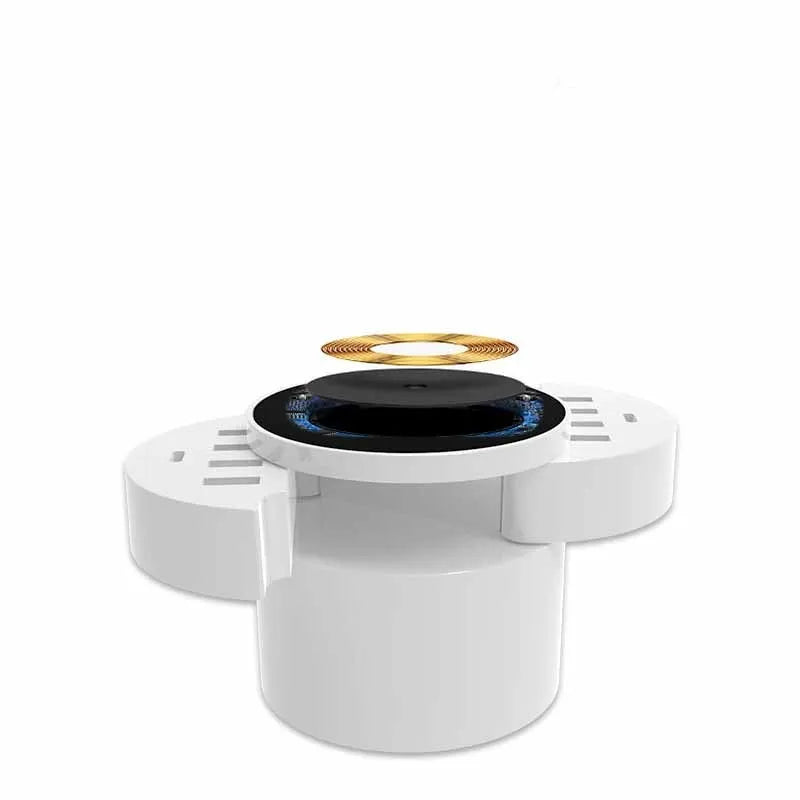 Ceramic white multi-port wireless circular smart phone charger with international adapters