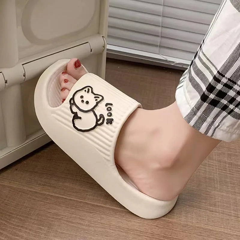 Women's cat motif slippers with thick EVA platform sole in multiple colour options