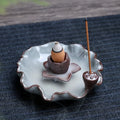 Ceramic reverse flow incense burner with purple clay finish and crystal glaze decorations