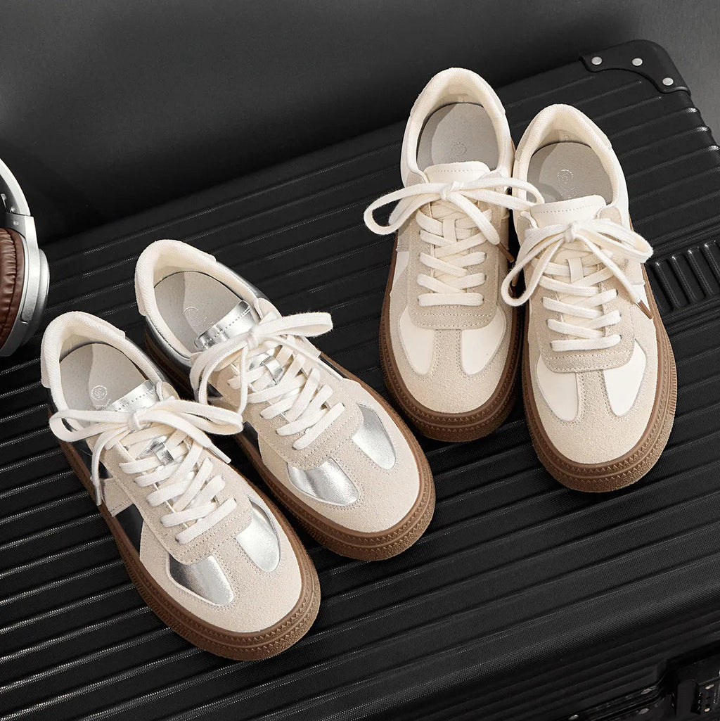 Retro round toe sports board shoes with cross shoulder straps in milky white