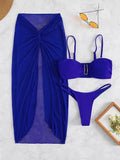 Women's multicolour three-piece bikini set with long culottes in French style design