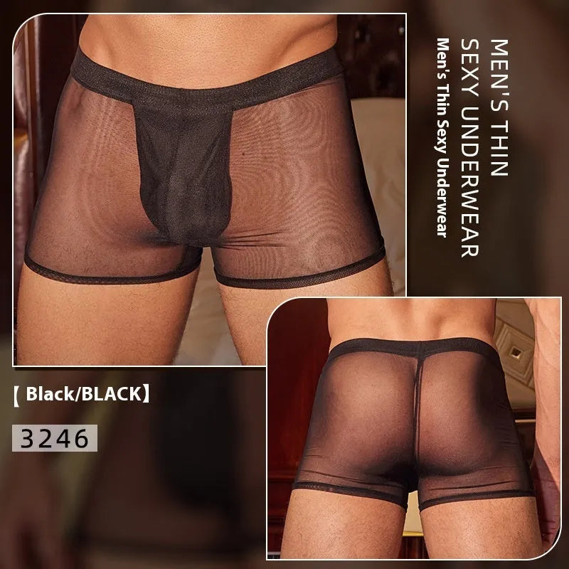 Men's black and white ultra-thin nylon boxer briefs with free size fit