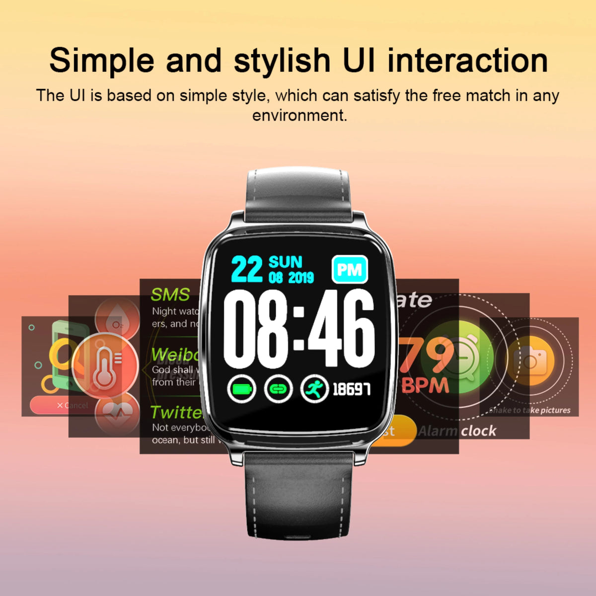 M8 smart bracelet with zinc alloy body and TPU strap showing heart rate monitoring display
