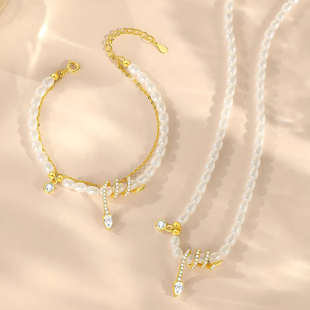 Sterling silver snake beaded bracelet with electroplated gold or white gold finish, zodiac animal design.