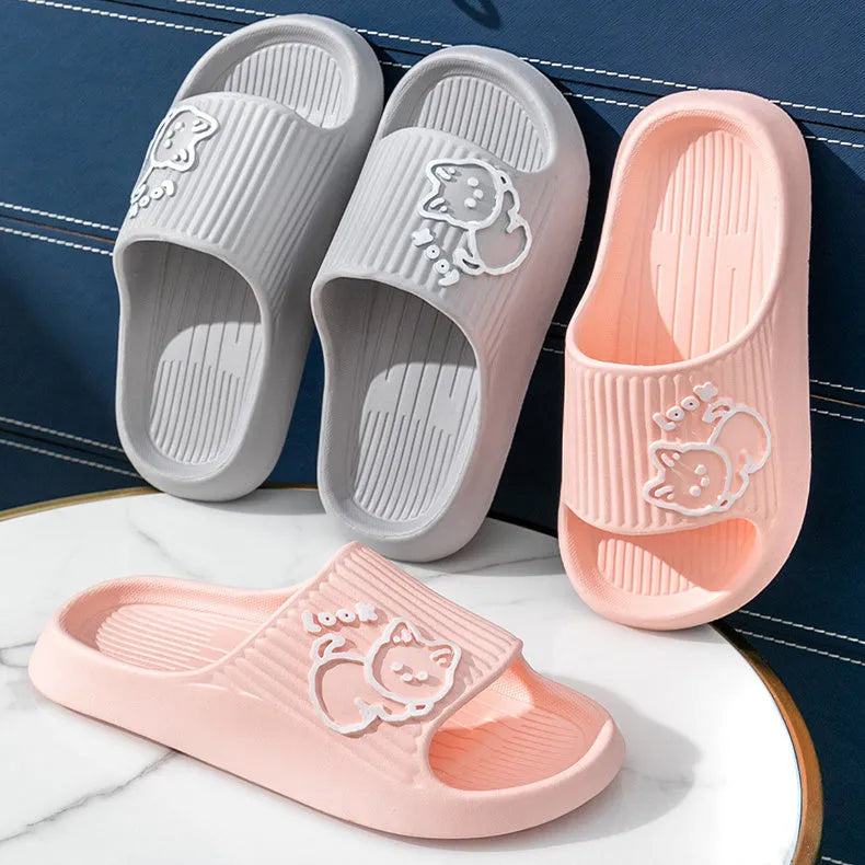 Women's cat motif slippers with thick EVA platform sole in multiple colour options
