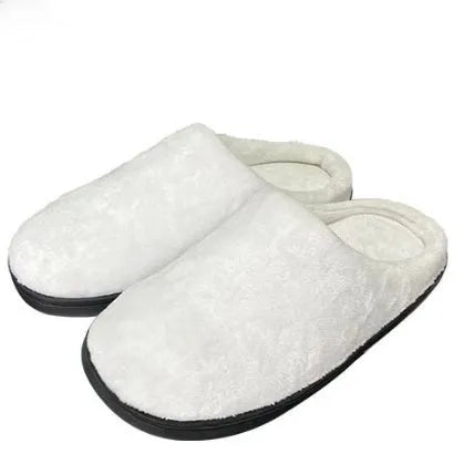Patterned warm cotton slippers with flannel lining and TPR sole on a neutral background.