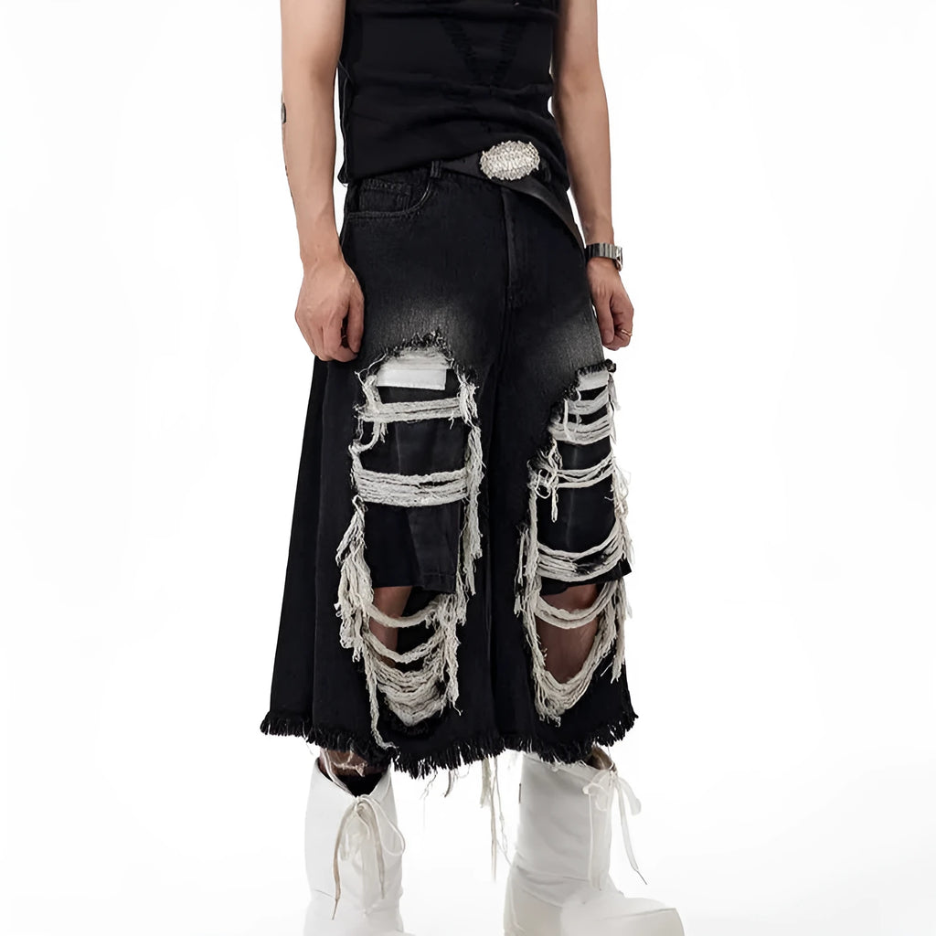Women's black cropped wide leg jeans with mid-high waist and ripped patch detailing