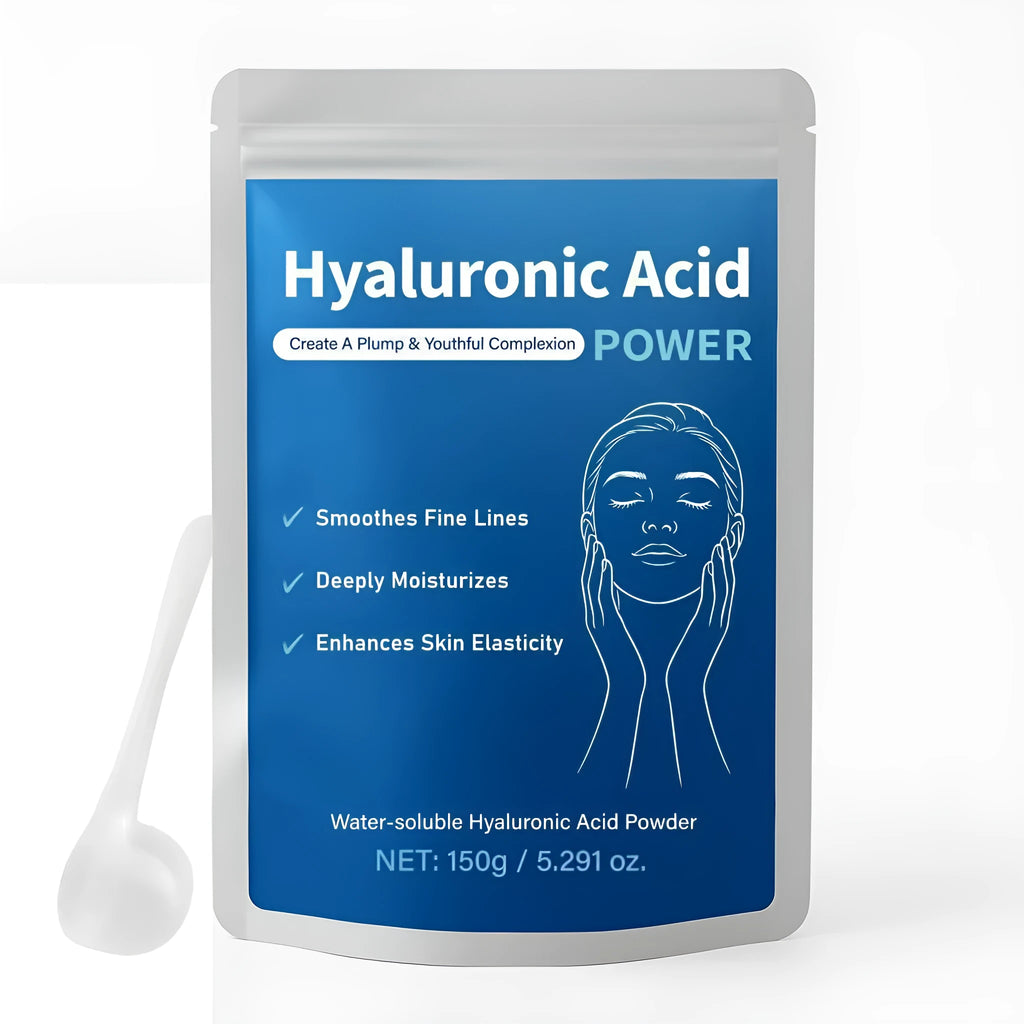 150G bottle of white hyaluronic acid powder for DIY facial skincare and serum mixing