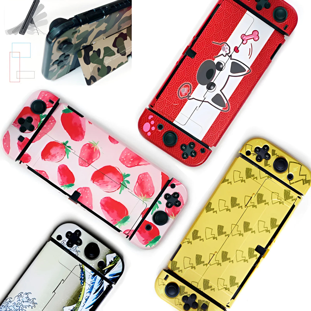 Nintendo Switch OLED hard protective case in various patterns with analogue caps included