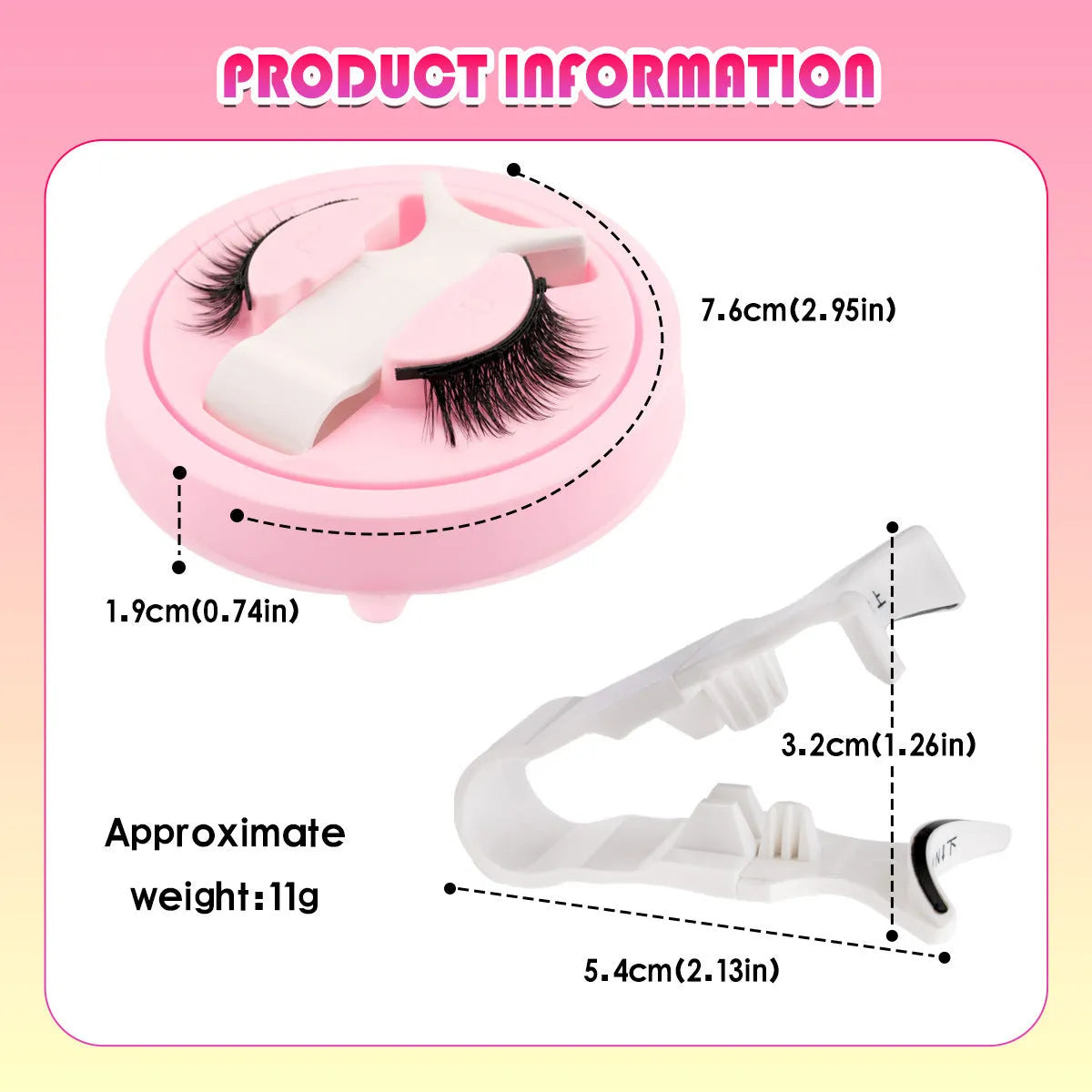 Set of reusable, glue-free false eyelashes in a natural thick style made from artificial fibre.