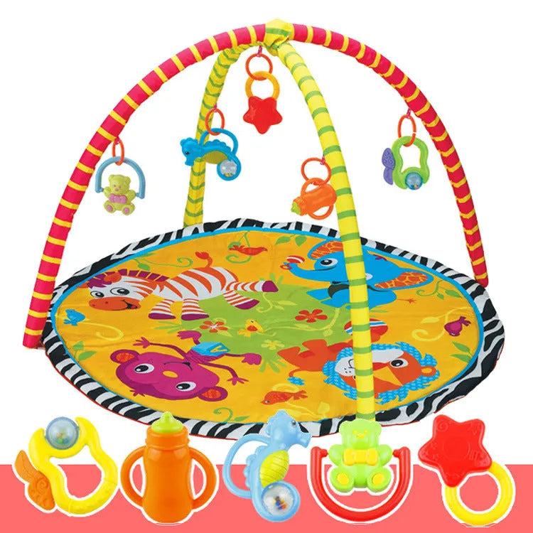 Velvet baby gymnastic rack game blanket with animal design on floor