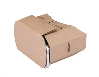 Corrugated paper virtual reality glasses for smartphones with 3D viewing.