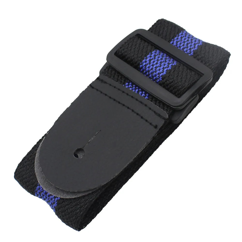Woven crossbody musical instrument strap in multiple colours with clip-on hooks for guitar, bass, and ukulele.