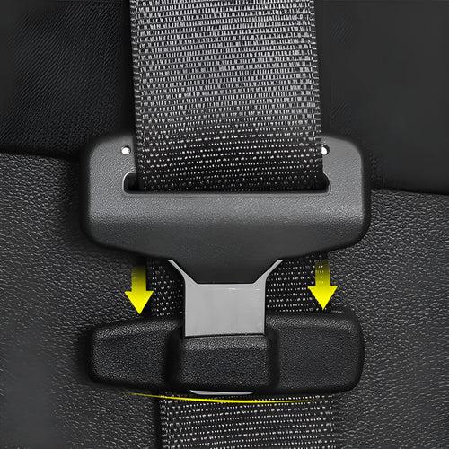 Black ABS plastic car seatbelt stopper clip preventing belt retraction
