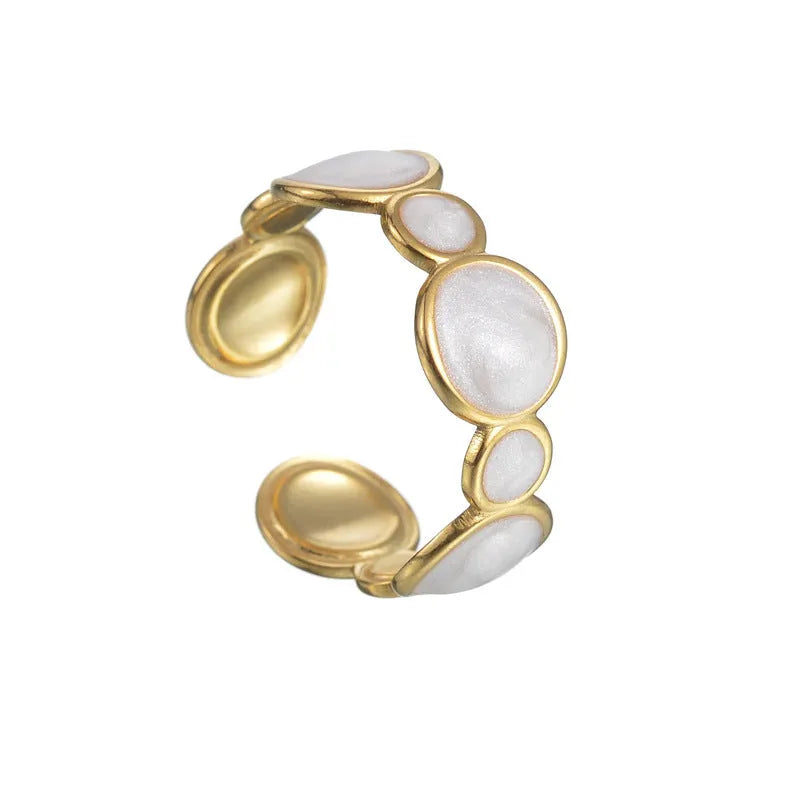 Stainless steel geometric ring with adjustable opening and electroplated finish