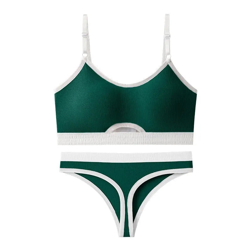 Women's white underwired cotton sports vest set with built-in bra and matching panties