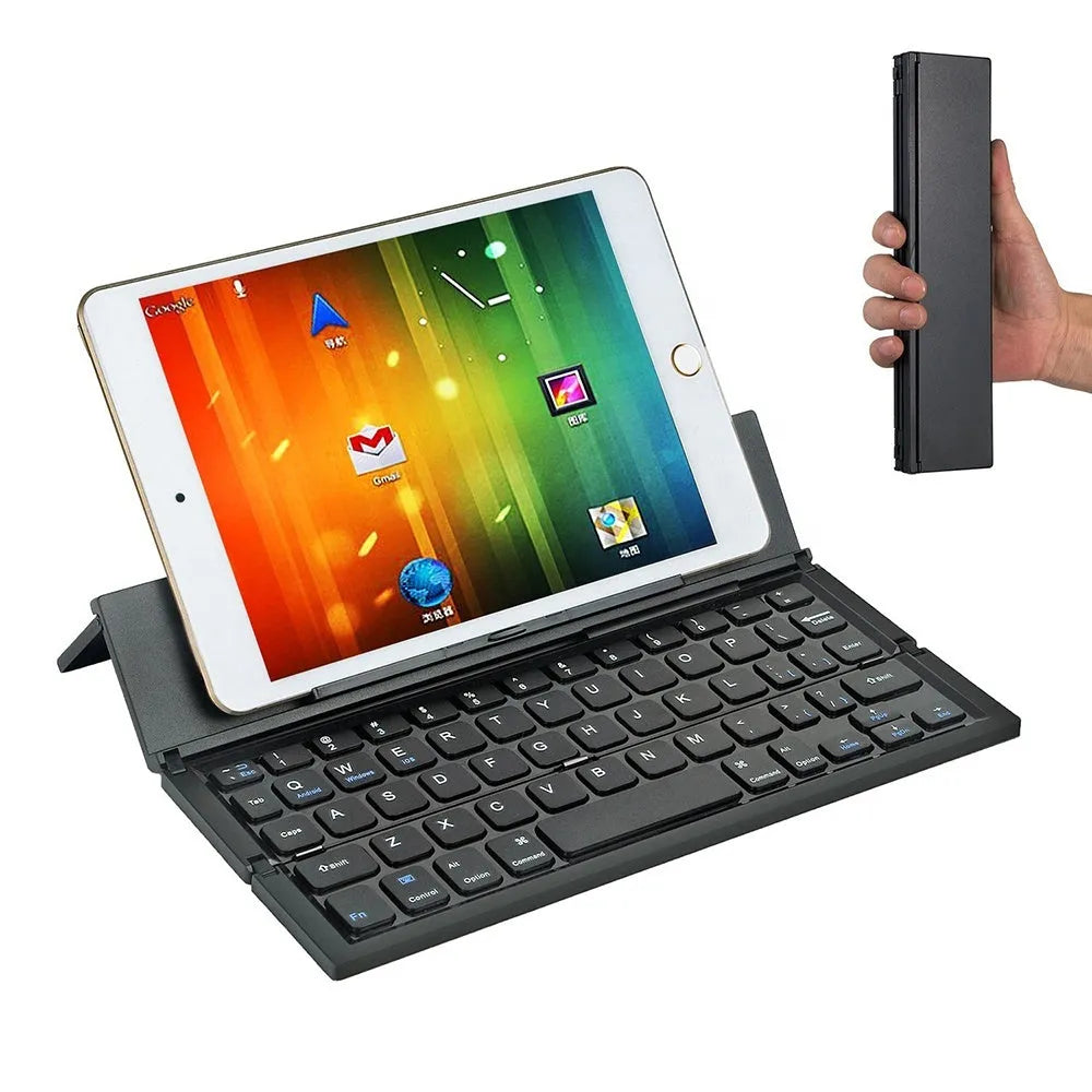 Mini folding ultra-thin wireless Bluetooth keyboard in black or white for tablets and smartphones