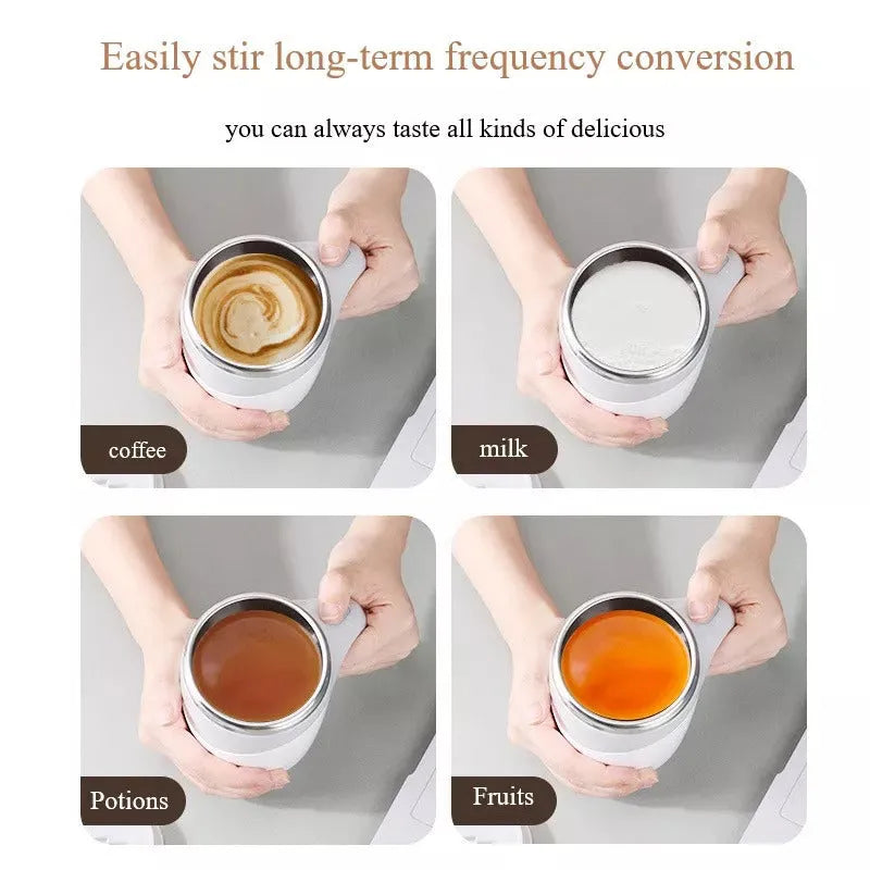 Rechargeable automatic stirring cup with ABS shell and 304 stainless steel liner, 301-400ml, white or brown