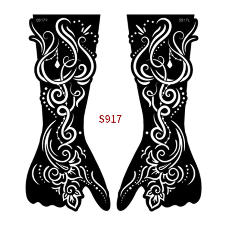 Geometric hollow tattoo template stickers showing 30 pattern variations with left and right designs
