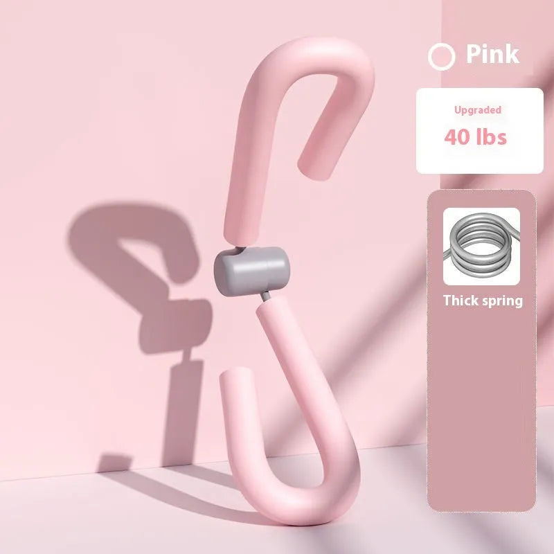 Yoga four piece set showing leg beauty device, yoga ring, pedal tension device, and figure-eight tension rope for home fitness.