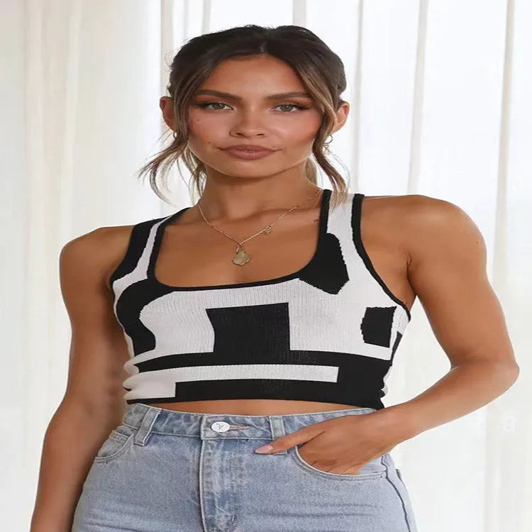 Women's U-collar camisole top in core-spun polyester fabric, shown in slim fit with exposed navel style.