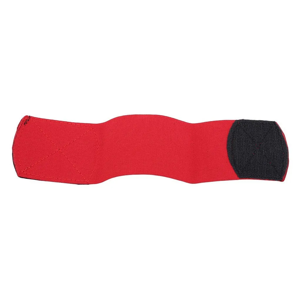 Rubber football shin guard magic tape belt in four colours measuring 25cm by 6.5cm