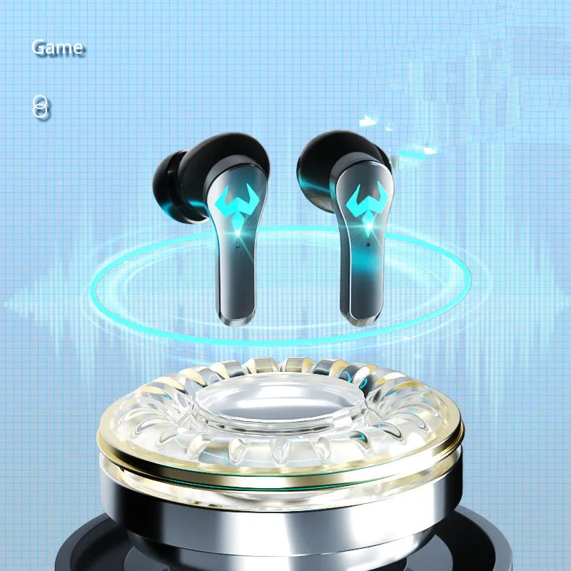 Black wireless Bluetooth in-ear sports headset with noise-cancelling and voice control features