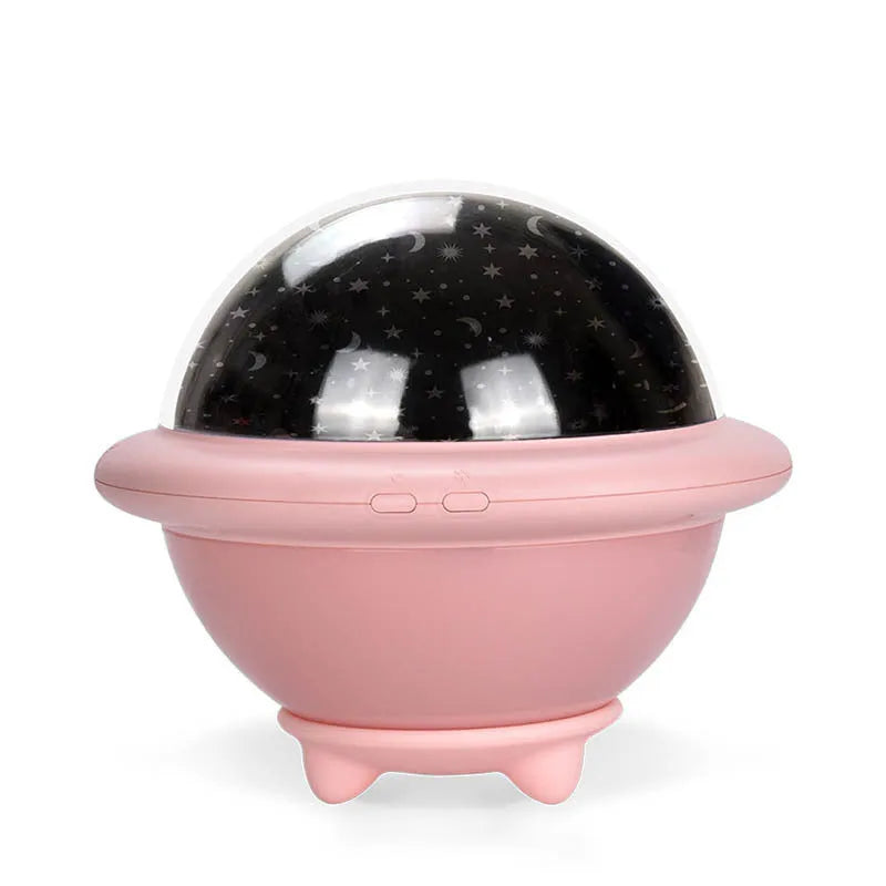 UFO-shaped starry sky projection night light in pink, white or green colour with plastic construction