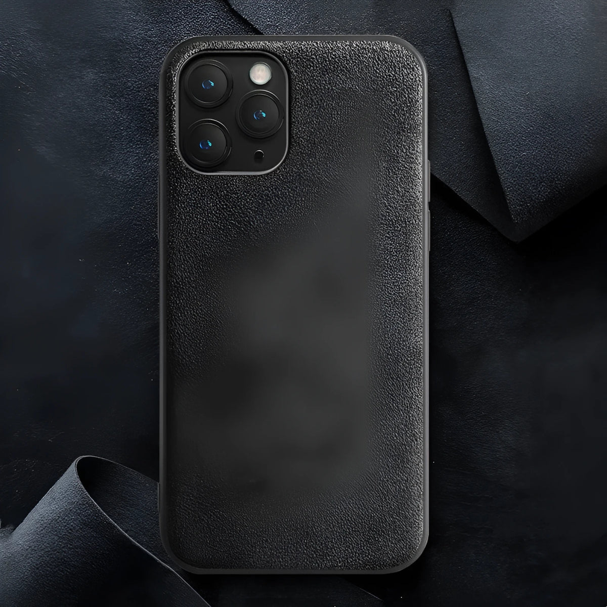 Suede full-cover iPhone phone case in dark blue, dark night green, or elegant black.