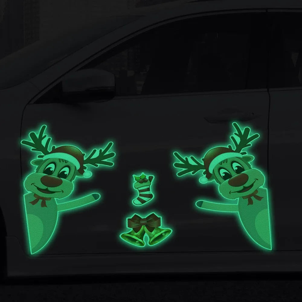 Christmas cartoon elk with bell design on magnetic luminous reflective bumper sticker for vehicle decoration