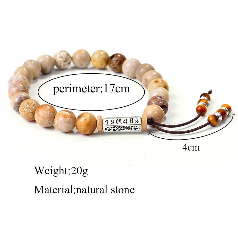 Handmade natural stone bead bracelet in wood colour with retro European American style design