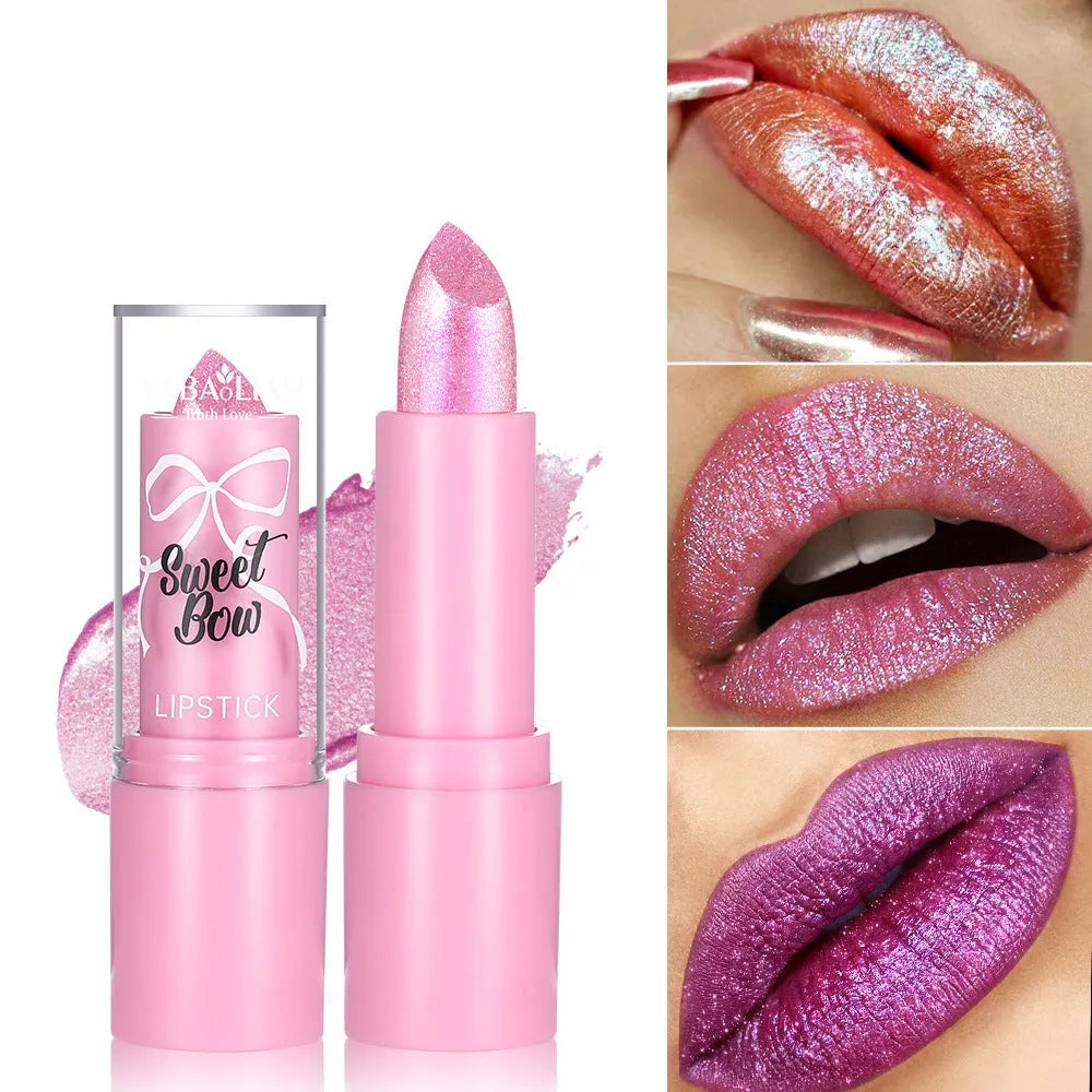 Starlight Diamond series lipstick with sweetheart bow design in six colour options for universal skin types