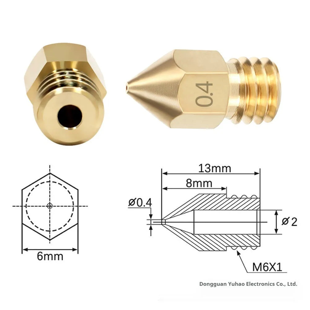 MK8 brass 3D printer nozzle and stainless steel cleaning pin kit for Ender 3 and CR-10.