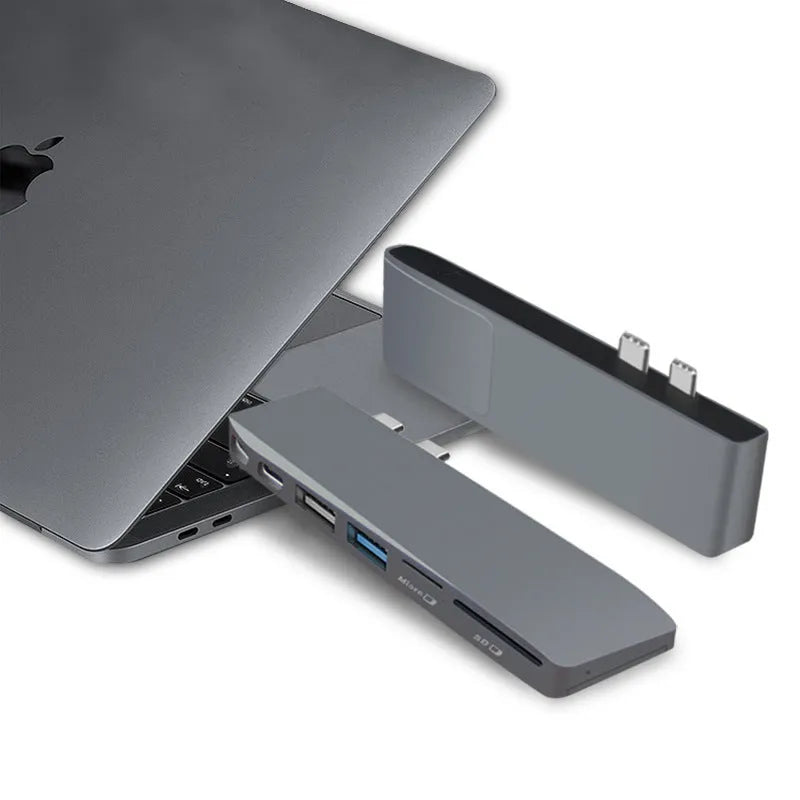 USB-C computer card reader conversion head for MacBook Pro with multiple ports and card slots
