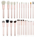 26 pink makeup brushes with wooden handles in PU storage case